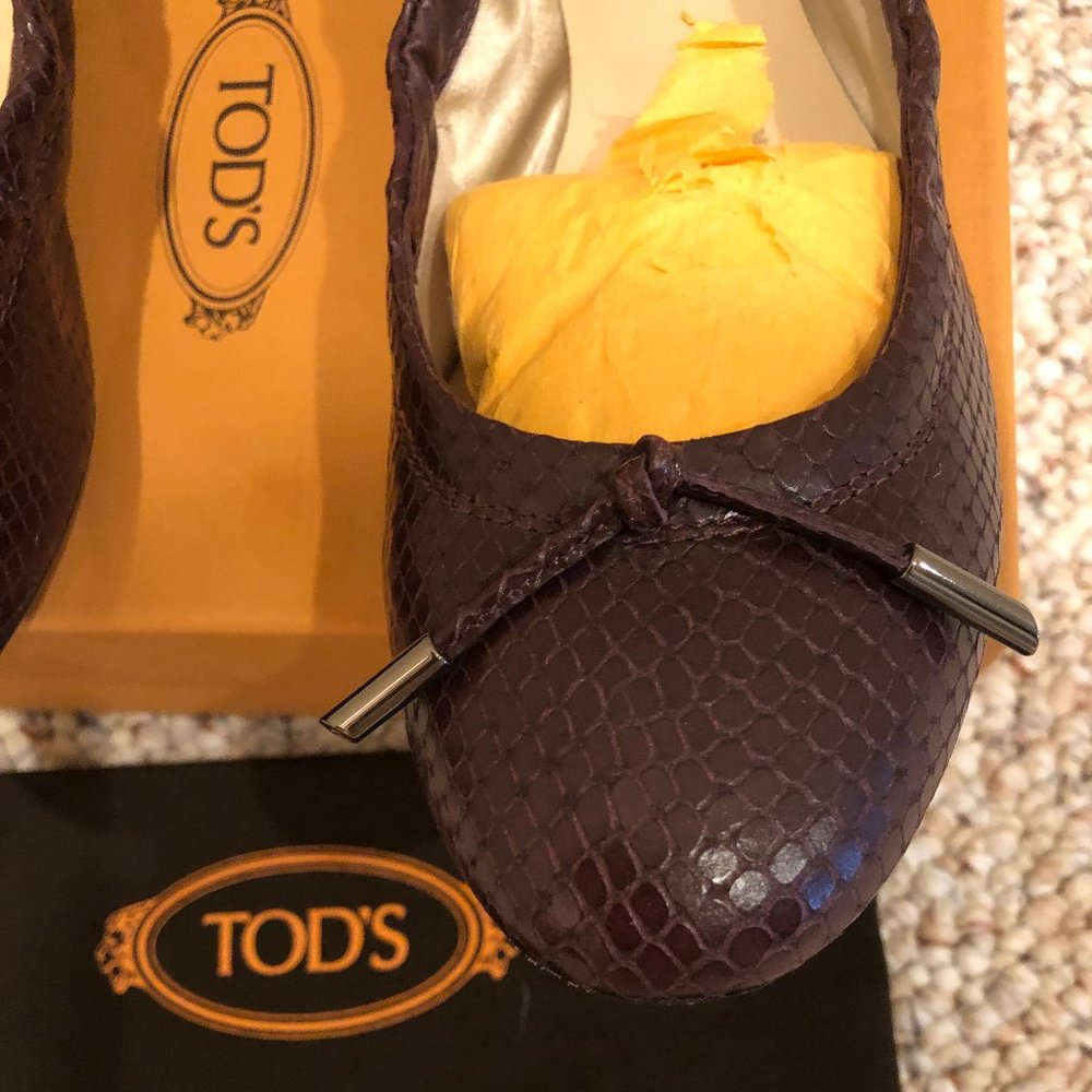 Tod's Python Embossed Leather Ladies Ballet Flat Size 8.5 - Picture 7 of 16